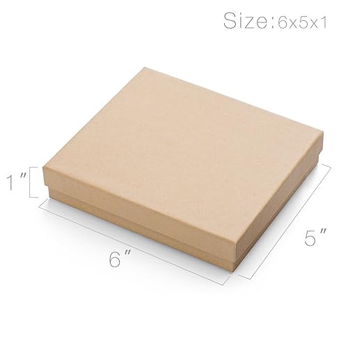 Miniatura 2 de MESHA Cajas de regalo de joyería de papel kraft marrón con tapas, 10 unidades, cajas de joyería rellenas de algodón de 6 x 5 x 1, caja de regalo