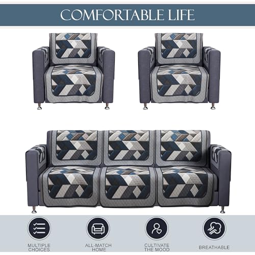 Image of Kuber Industries Set of 16 Velvet Anti-Skid Sofa Cover 5-Seater with Arm Cover | Comfortable Slipcover Sofa Cloth & Furniture Protector for Home Decor | Triangular-Grey & Blue