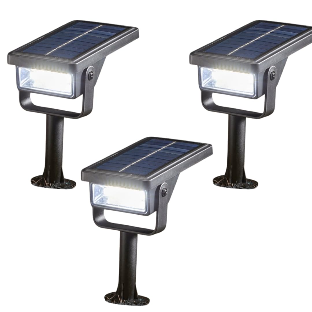 Garden Mile 3pc Solar Spotlights 10 LED Dusk To Dawn Solar Outdoor Garden Lights Bright White 6500k Waterproof Spot Lights Wall Light For Yard Driveway Porch Walkway — image 1