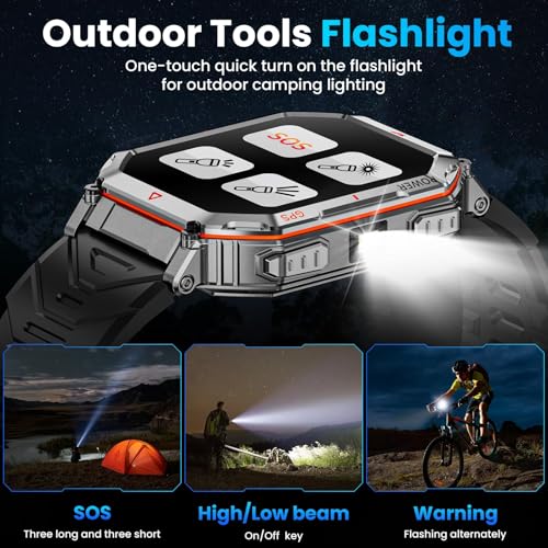Image of GPS Military Smart Watch for Men，GPT Voice Assistant，Smartwatch with LED Flashlight，2.01 inch HD Display Bluetooth Call，Fitness Tracke with Multiple Sports Modes，Compatible with Android & iOS