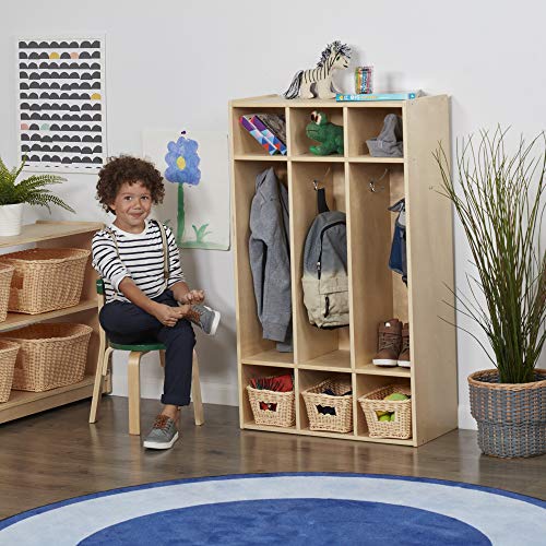 Ecr4Kids Birch Streamline 3-Section Coat Locker, Wood Coat And Backpack Storage For Kids, 45” Tall - Natural #TOP3
