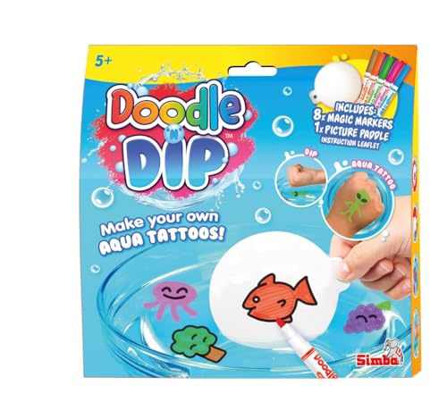Simba 105953088 Doodle N Dip Tattoos für Kinder - Wasser-Tattoo-Set zum Selber-Machen inkl. Aqua-Mal-Pad & 8 Stifte - Spielzeug für Mädchen und Jungs ab 5 Jahre