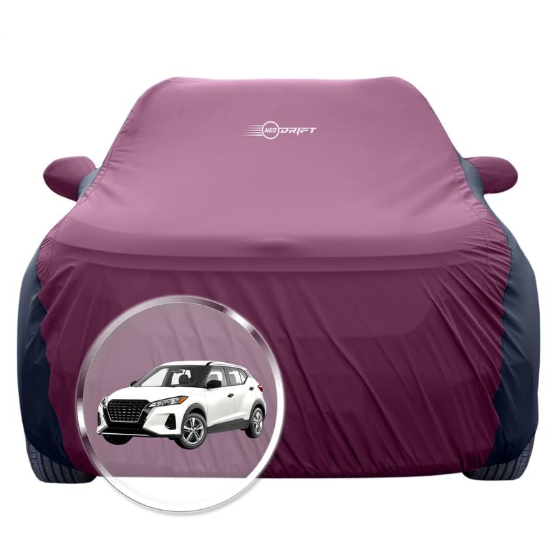 Image of NEODRIFT 'SuperTech' Car Cover for Nissan Kicks (100% Water-Resistant, All Weather Protection, Tailored Fit, Multi-Layered & Breathable Fabric) (Colour: Maroon+Black)