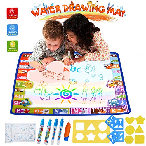 HUALEDI [Large Size] Doodle mats,Magic Mat, Water Drawing Doodle mat Toddler,Doodle mats in 6 Colors [More Tool] 4 Magic Pens 1 Brush[30X30 in]