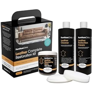 Furniture Clinic Leather Complete Restoration Kit | with Leather Recoloring Balm, Cleaner, 2-in-1 Protection Cream & Conditioner, Sponge, and Cloth | Repair Kit for Furniture (Dark Brown)