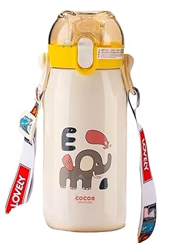 FunBlast Insulated Stainless Steel Water Bottle for Kids, Double Walled Vacuum Insulated Stainless Steel Bottle, Cartoon Design Hot and Cold Water Bottle ? Double Wall Thermos Flask with Straw (530 Ml)