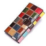 MASIWEI Genuine Leather Patchwork Wallet for Women Multicolor Trifold Wallets Ladies Card Holder Money Organizer with Coin Purse