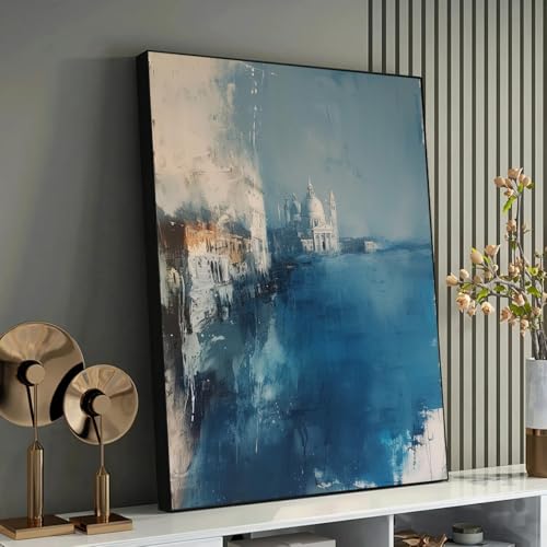 Toile abstraite paysage urbain 60x80cm peinture impressionniste bord de mer sans cadre