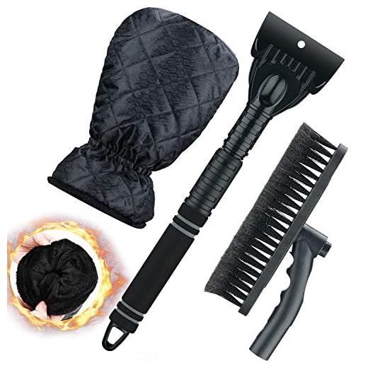 HAMAN 22.5" Ice Scraper Scraper Snow Remover Glove Lined of Thick Fleece Ice Scraper Detachable Snow Shovel Snow Brush for Car Auto SUV Truck (Black)
