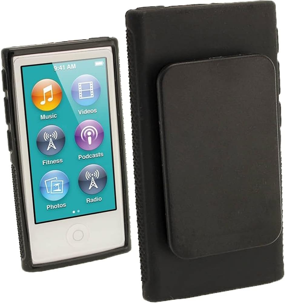 iGadgitz Black 'Clip'n'Go' Durable Crystal Gel Skin (TPU) Case Cover for Apple iPod Nano 7th Generation 7G 16GB with Integrated Sports Clip + Screen Protector