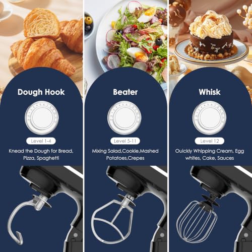 Image of 5.5 QT Electric Stand Mixer, baking mixer, 12-Speed Kitchen Mixer with Tilt-Head, Stainless Steel Bowl Dough Mixer, Egg Whisk, Dough Hook & Beater Included, Idea for 3-5 Family,Black