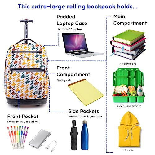 Image of J World Sundance Laptop Rolling Backpack for Girls Boys. Roller Bookbag with Wheels, 20 Inch, Vivid Tweed