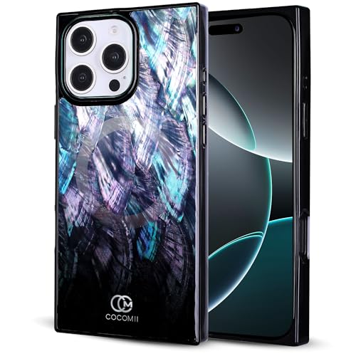 Image of COCOMII Rectangle for iPhone 16 Pro Case, Black Real Mother of Pearl