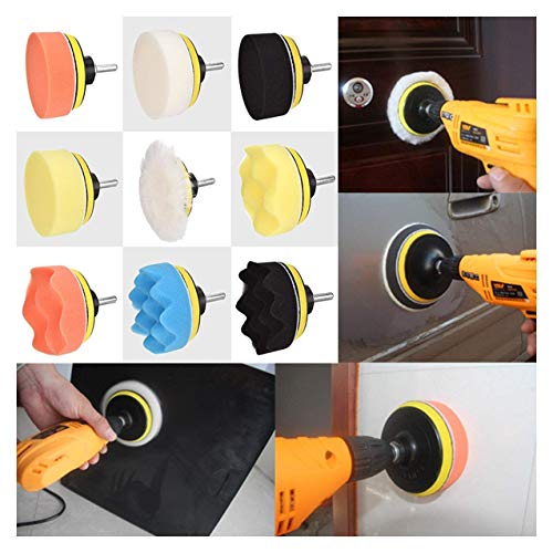Yesallwas Kit de polimento de espuma para carro 8 peças, 4 pol. de pastilhas de polimento kits de fu