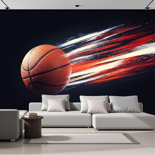 Papel Pintado Baloncesto Primer Plano Pared 3D Papel Tapiz - Efecto De Movimiento Murales Tapiz Fotomural para Sala Cuarto Oficina Salón Tv Fondo Pared Dormitorio Decoración, Marrón Rojo Negro