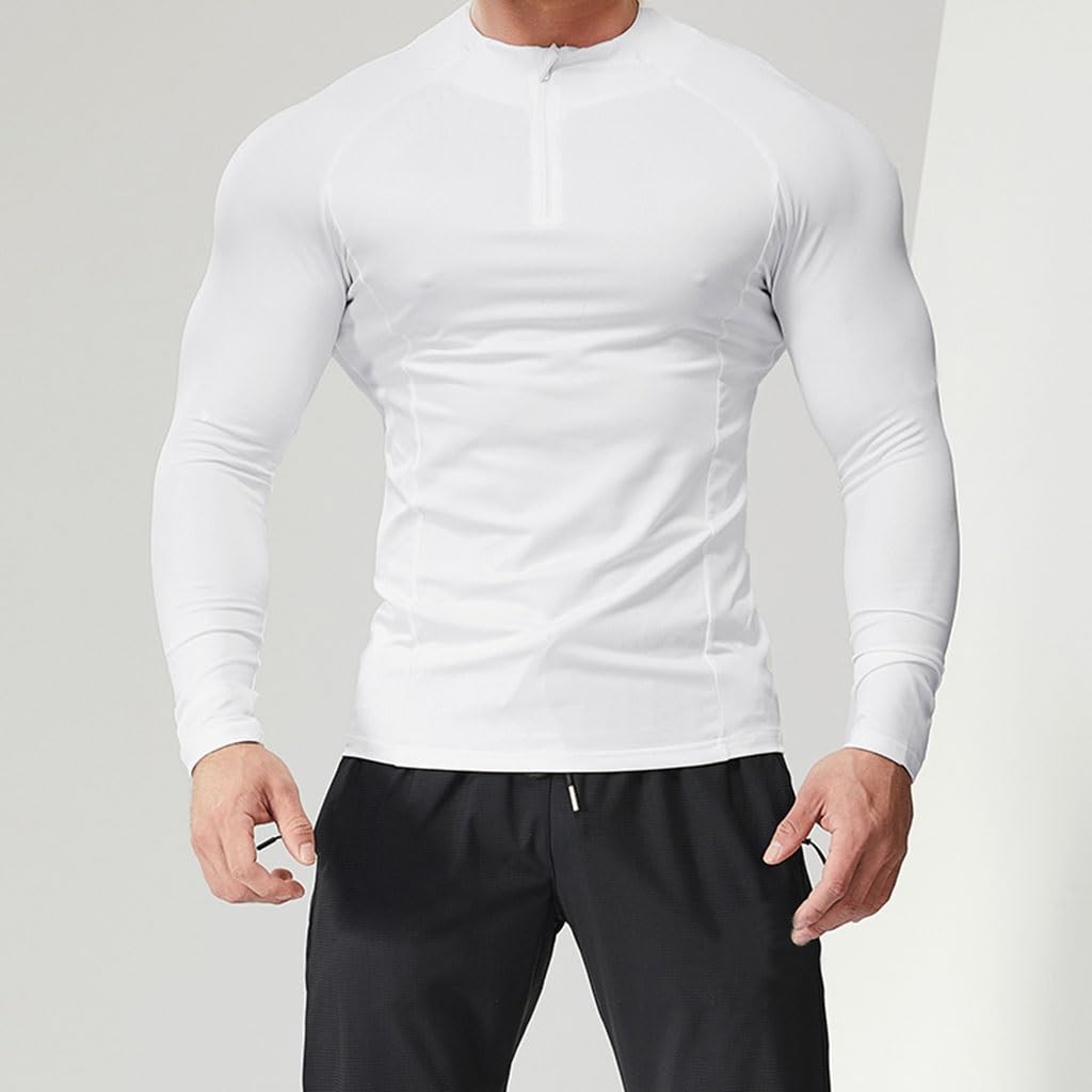 Camisa de compresión Camisa Ajustada Deportiva para Hombre, Top de Fitness con Parte Inferior para Correr de Entrenamiento de Manga Larga, Ropa Moldeadora(A1,XL)