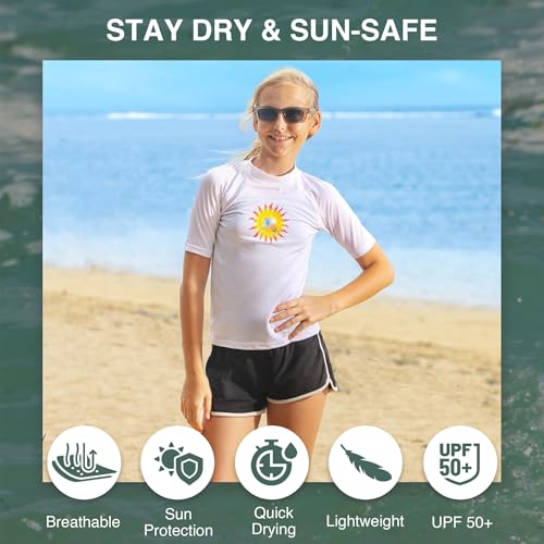 Image of Kanu Surf Girls' Karlie Rash Guard UPF 50+ Sun Protection Short Sleeve Swim Shirt