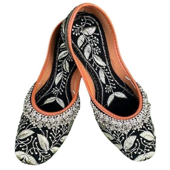 Women's Handmade Beautiful Rajasthani Embroidered PVC Sole Synthetic Slip-On Printed Mojari/Jutti (White-6)-image-21