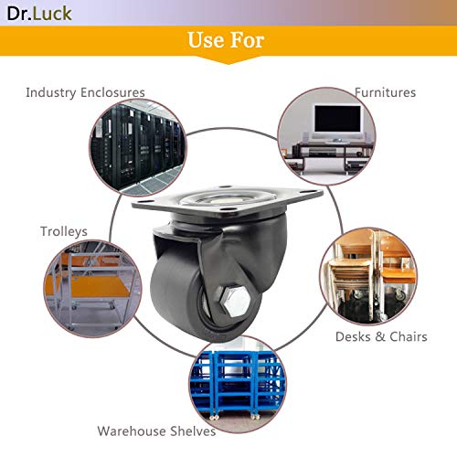Dr.luck 2.5 Inch Swivel Casters Set With 50Mm Extra Width Nylon Wheels,Low Center Of Gravity,Heavy Duty,Double Ball Bearing,Thick Top Plate,Hi-Temp Nylon Castors,Total 4400 Lbs Load Capacity,Pack Of 4 #TOP4