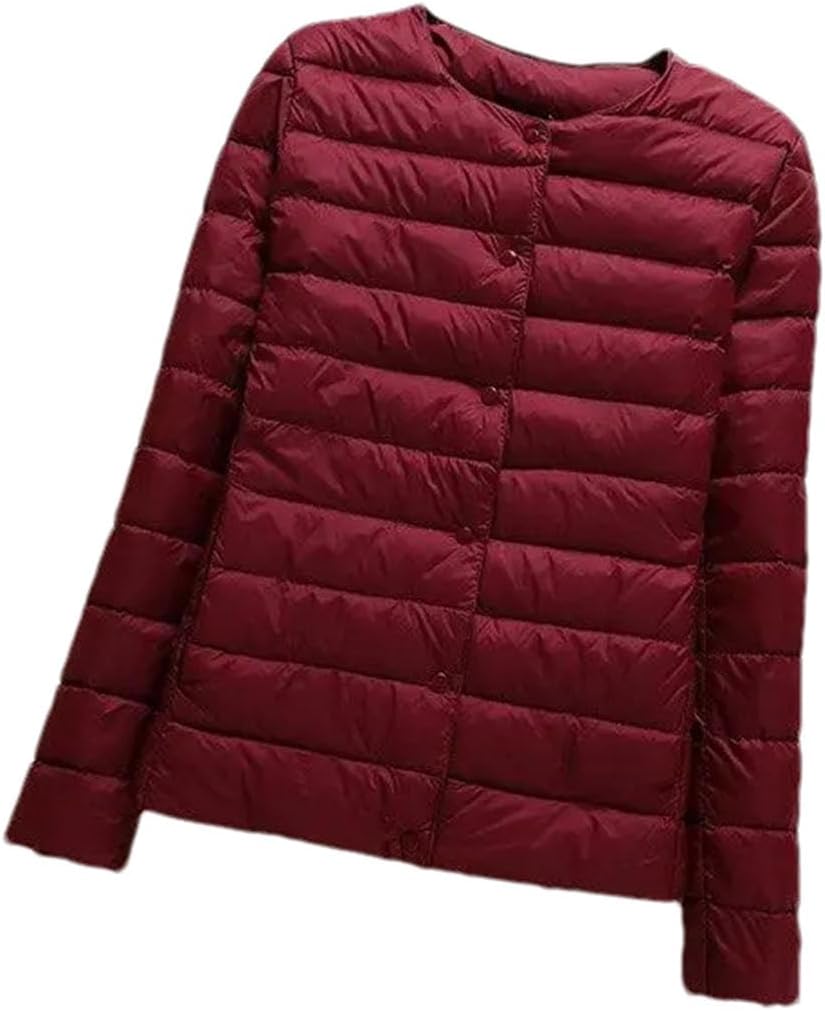 Hgvcfcv Winter Women Down Coat Ultralight Collarless Down Jacket Portable Female Padded Parkas O-Neck Puffer Overcoat