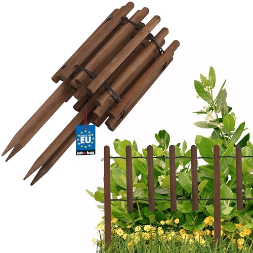 KOTARBAU® Kleiner Holzzaun 30 cm hoch Staketenzaun zum Stecken 180 cm Rollborder Gartenzaun Holz Beetumrandung Rollboarder Teichzaun Beetzaun Beeteinfassung