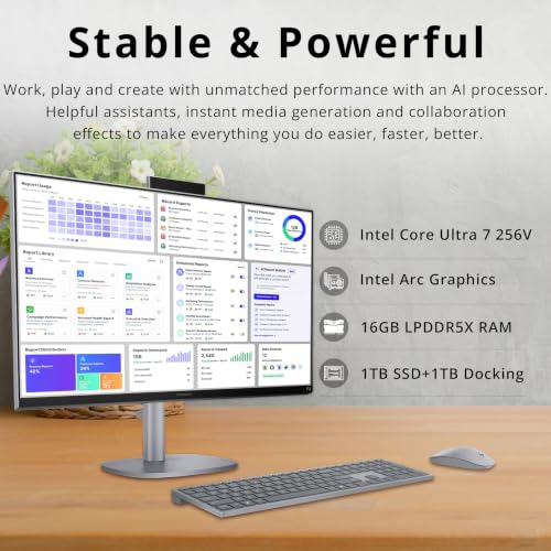 Image of HP OmniStudio X 27 inch 4K UHD All-in-One Desktop, Intel Ultra 7 256V, 16GB RAM, 2TB Storage(1TB SSD+1TB Docking Station), Intel Arc Graphics, Keyboard & Mouse, Adjustable Height, Win 11 Pro, Silver