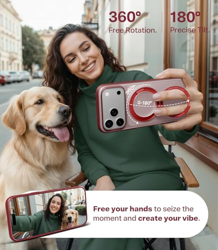 Image of TORRAS 360 Magnetic Stand for iPhone 17 Pro Max Case, [Fit for MagSafe] [4X Military-Grade Protection] Slim Case for iPhone 17 Pro Max, 6.9 inch, Translucent Burgundy Red, Ostand O3 Fitness Series