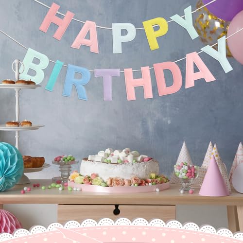 Image of Mindsoft Felt Happy Birthday Garland Rainbow Banner Reusable Happy Birthday Sign Party Supply for Party Decor (Pastel,Normal)