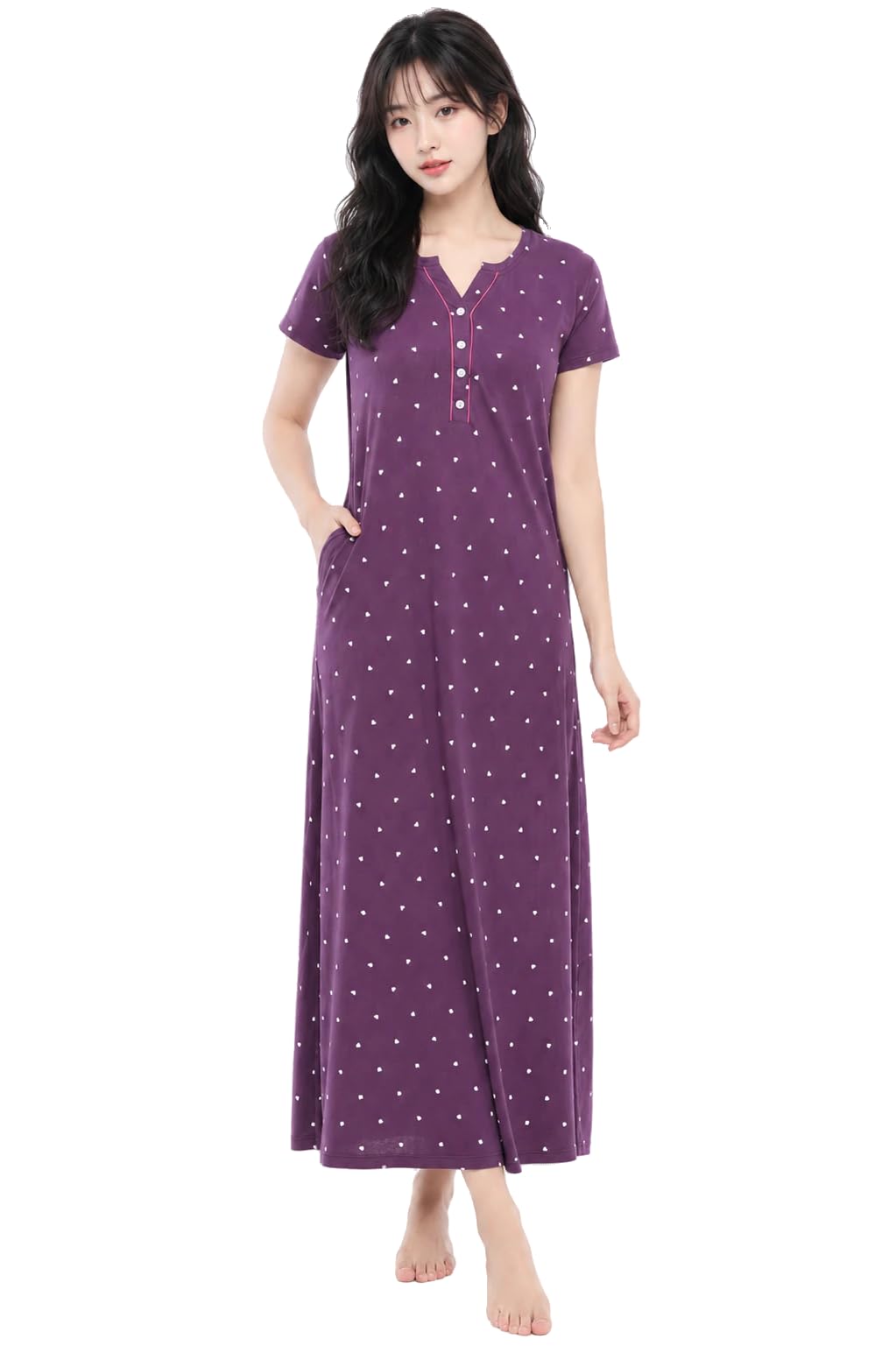 zeyo Women's Cotton Heart Printed Long Nighty 5627-picture-37
