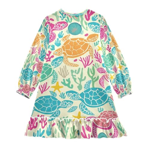 Bolaz Nightgowns Sleepwear Lightweight Nightdress Soft Pajamas Dress Yellow Pink Turtles for 3-10 Years2