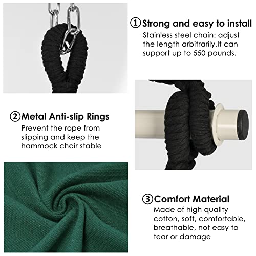Image of Y- STOP Hammock Chair Hanging Rope Swing, Max 500 Lbs, 2 Cushions Included, Large Macrame Hanging Chair with Pocket for Superior Comfort, with Hardware Kit, Green