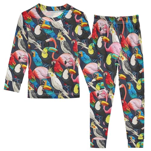 JHKKU Colorful Exotic Birds Pajamas Set Cotton 2 Piece Soft Comfy Pjs Long Sleeve Lounge Sleepwear 3T