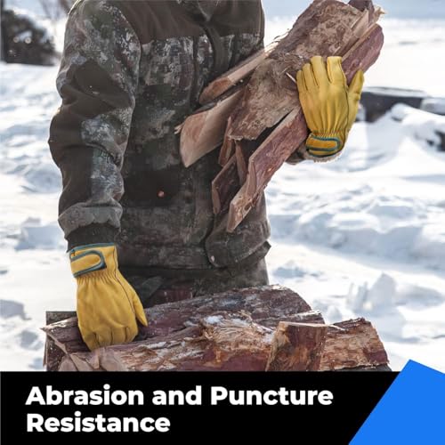 Image of toolant Winter Leather Work Gloves, Warm 3M Thinsulate Lining for Cold Weather Work, Thermal Insulated Gloves