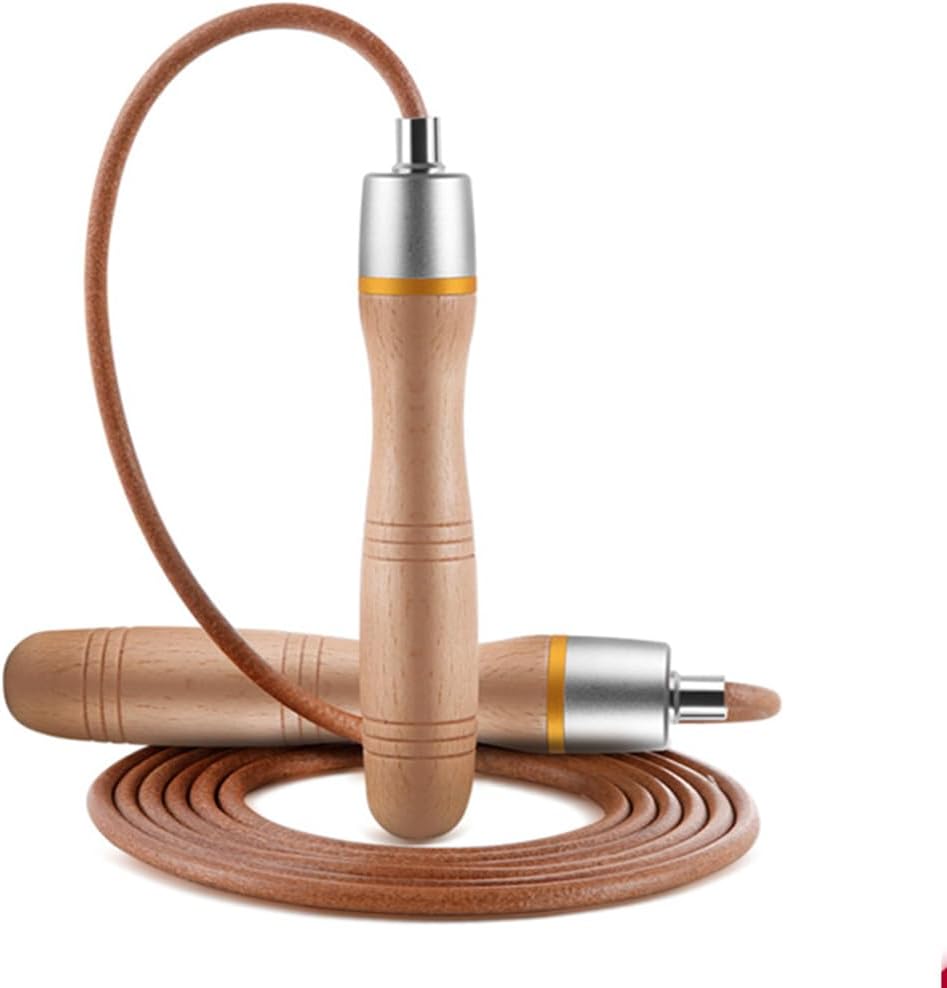 ZLLJHWooden Handle Champion Sport Leather Ball Bearing Jump Rope - 8ft