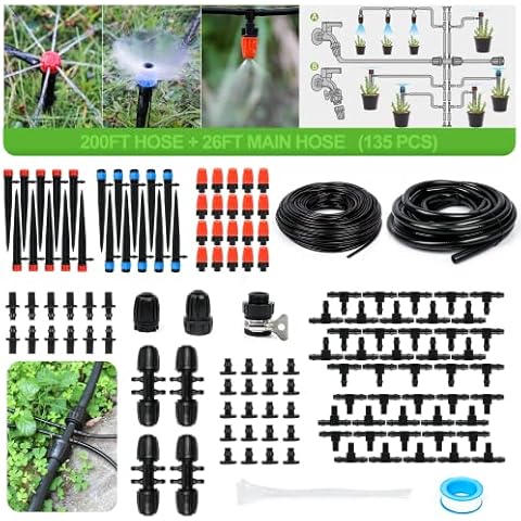 Irrigation System Greenhouse Watering Systems 1/4 INCH 226 FT DIY Auto Drip Irrigation Kit Garden Accessories Automatic Irrigation Equipment for Plants/Lawn Cover