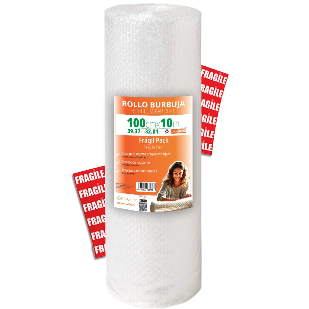 OFITURIA 100cm Bubble Wrap Roll - Fragile Pack with Flexible Bubble Film - Ideal for Moving Packaging Kits, Moving, Shipping Protection