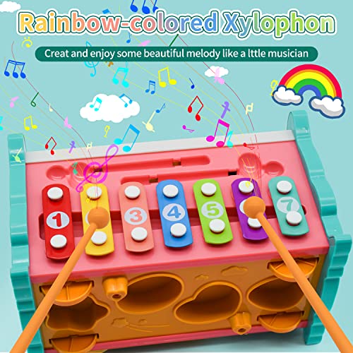 Veais Hammering Pounding Toys, 8 In 1 Wooden Montessori Fishing Game Xylophone Whack A Mole Game, Baby Early Development Toy Toddler Activities Gift Age2 3 4+ (Standard)… #TOP2