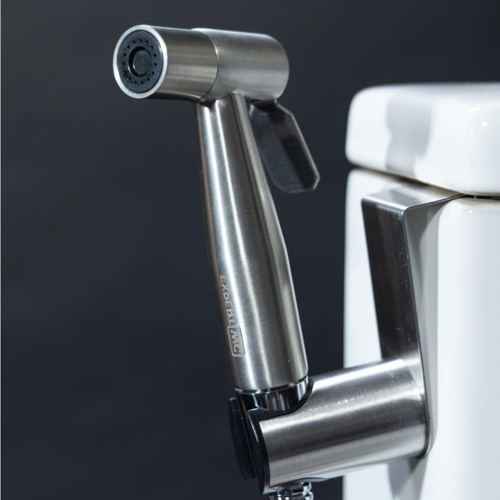 Ducha para inodoro con chorro ajustable, marca francesa, Bidé higiénico con grifo de 3 vías, pistola, flexible y soporte incluido – Kit higiénico íntimo completo (acero inoxidable)