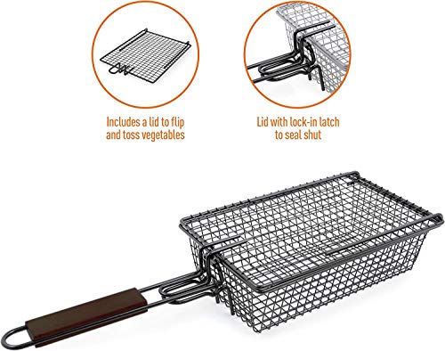Yukon Glory Premium Grilling Basket, Designed Grill Vegetables, Seafood, Poultry and Meats, Unique Locking Mechanism to Easily Flip Food, Foldable Handle for Compact Storage - Thumbnail 5