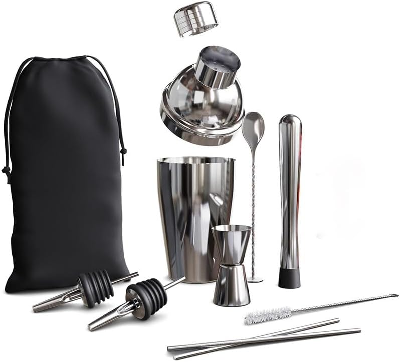 Stainless Steel Mixer 550ml Shaker Pot Mixing Tools Cup Set 10-piece Cocktail