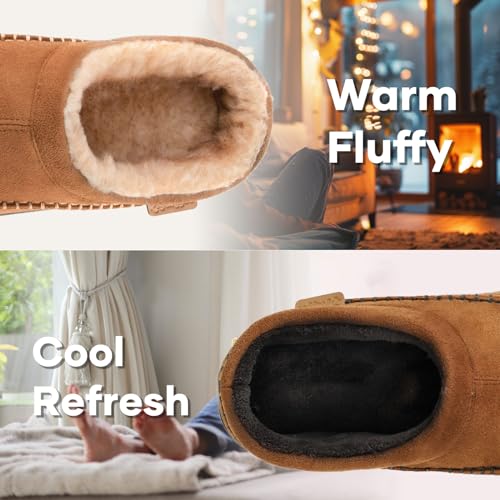 image for Zigzagger Men's Slip On Moccasin Slippers, Indoor/Outdoor Warm Fuzzy C