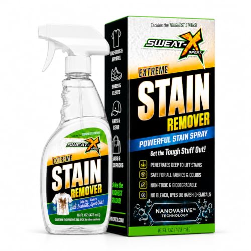 SWEAT X Extreme Stain Remover Spray for Clothes - Professional Laundry Stain Remover Spray for Performance Fabrics & Activewear - Powerful Stain Treater & Spot Remover for Clothes - 16 oz (1 Bottle)
