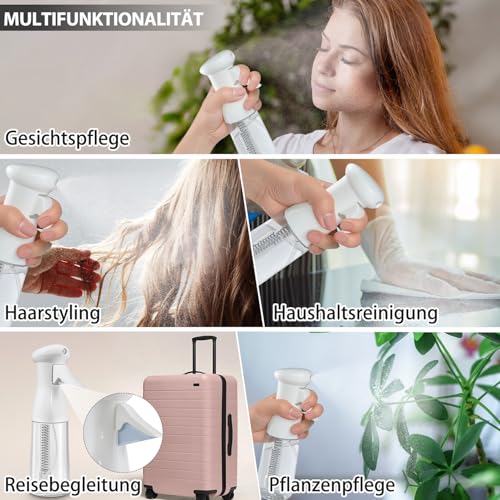 MRUN BONE Ultrafeine Sprühflasche mit kontinuierlichem Nebel - Tropffrei & Auslaufsicher, BPA-Frei & Wiederbefüllbar für Haarstyling, Pflanzen & Reinigung (200ml-transparente)