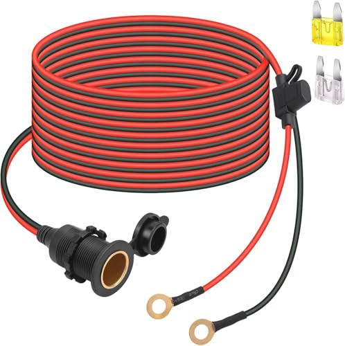 Dongge Rallonge de prise allume-cigare 3m 2.5mm² 20A. Adaptateur de prise allume-cigare fixable avec bornes de batterie 12V / 24V, facile à installer.
