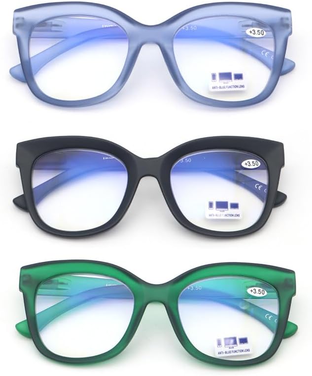 UNTAMID Lentes de lectura con bloqueo de luz azul para mujeres y hombres, cómodos y elegantes, para lectores cuadrados, paquete de 3 (paquete de 3