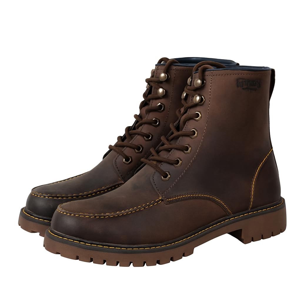 Trip Machine Company Premium Leather Men's Motorcycle Riding Boots - Moc-Toe | 3 Point Protection | Ankle, Toe & Heal Protectors | CE Certified | Light Weight | Anti Slip Sole | Lifestyle Boots-image-38