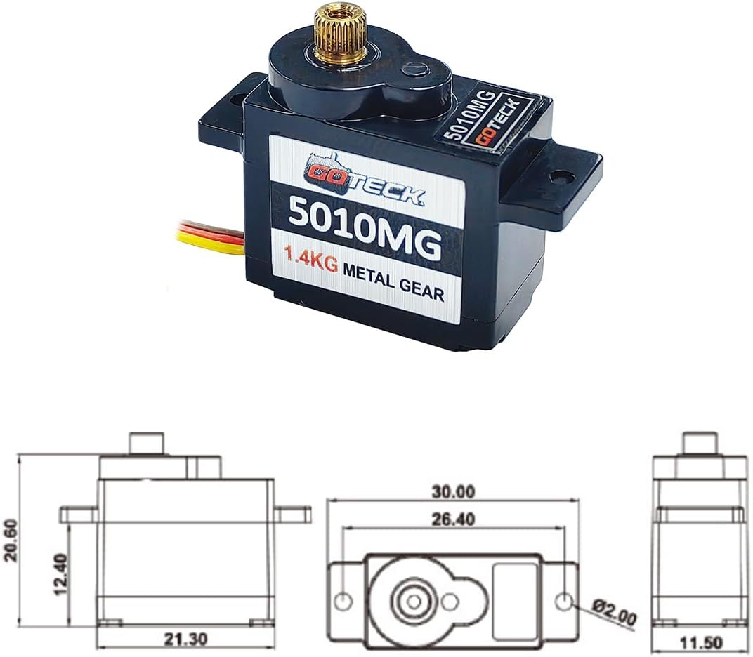 GOTECK 2PCS 5g Mini Servo, Micro Full Metal Gear Digital Servo,for RC Car Model Boat Fixed-Wing Helicopter Airplane Robot Toy