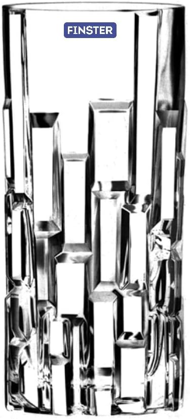 FINSTER Glass Premium Juice Water Glasses Set of 2-300ml, Transparent (Long Crystal 3D Brick Design Milkshake Glass Set Cocktail Mocktail Tumbler)