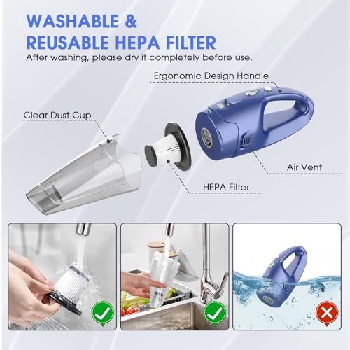 Image of YOOHI Handheld Vacuum Cordless Rechargeable - 6000Pa Mini Hand Held Vacuum, LED Light, 20-25 Mins Runtime, USB Charging, 500ML Cup - Lightweight Small Vacuum Cleaner Cordless for Car /Office /Home