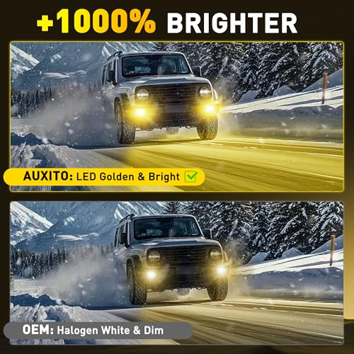 Image of AUXITO H8 /H11 /H16 3000K Golden Yellow LED Fog Light Bulbs 18000LM, 1000% Brighter Amber Fog Lights Kit, 1:1 OEM Replacement for Cars Trucks SUVs, 3-Min Install, IP68 Waterproof, Pack of 2